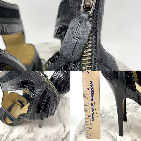 L.A.M.B. Gwen Stefani Two Tone Strappy Sandal Pumps Leather Black event 10 dress - Picture 15 of 16